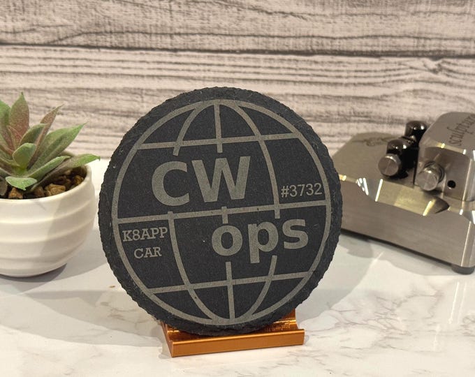 Personalized HAM Radio Call Sign Slate Coaster - Custom Engraved Gift for Radio Operators - Morse Code | CWops | Ham Radio Call Sign | CW