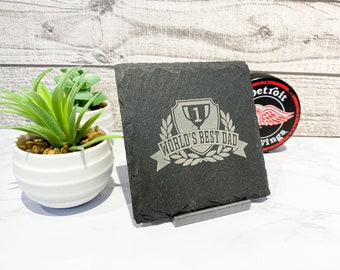 Personalized Gifts For Dad | Gift for Husband | Fathers Day Gift | Personalized Stone Slate with Stand | World's Best DAD | Best Dad Ever