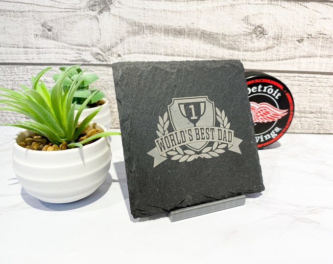 Featured listing image: Personalized Gifts For Dad | Gift for Husband | Fathers Day Gift | Personalized Stone Slate with Stand | World's Best DAD | Best Dad Ever