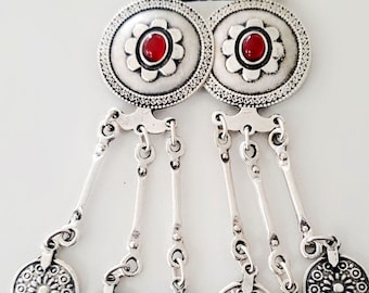 Afghan Kuchi Earrings: Silver Tribal Boho Statement Jewelry