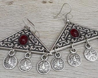 Kuchi Style Earrings: Silver Plated Ethnic Tribal Earrings
