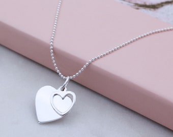 Sterling Silver Double Heart Necklace - Etsy
