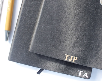 Lined Leather Personalised Initials A5 Notebook With Elastic Fastener & Stud