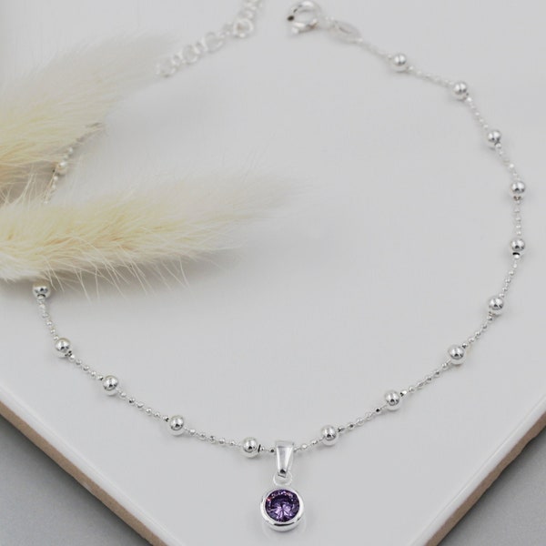 Sterling Silver Birthstone Anklet