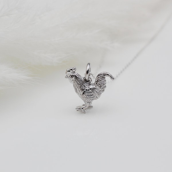 Sterling Silver Solid Rooster Chicken Necklace
