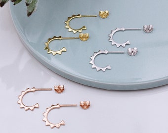 Sterling Silver, 18ct Yellow or Rose Gold plated Sun Stud hoops