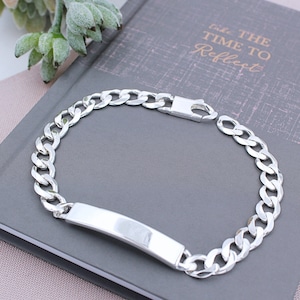 Sterling Silver Solid Mens Identity Curb Bracelet