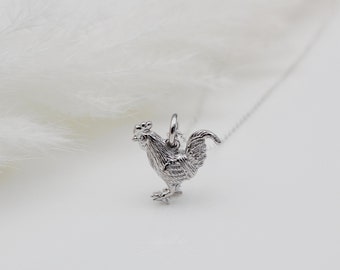 Sterling Silver Solid Rooster Chicken Necklace