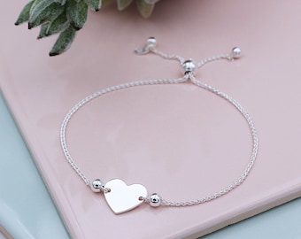 Sterlingzilveren schuifarmband met hart