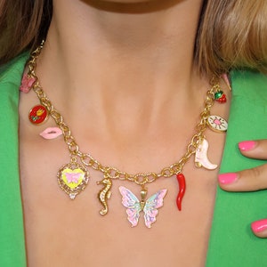 Pretty in Pink! Build Your Own Custom Charm Necklace, Personalized Gifts, Vintage Charm Necklace, Gold Charm Jewellery,Multi Charm Necklace