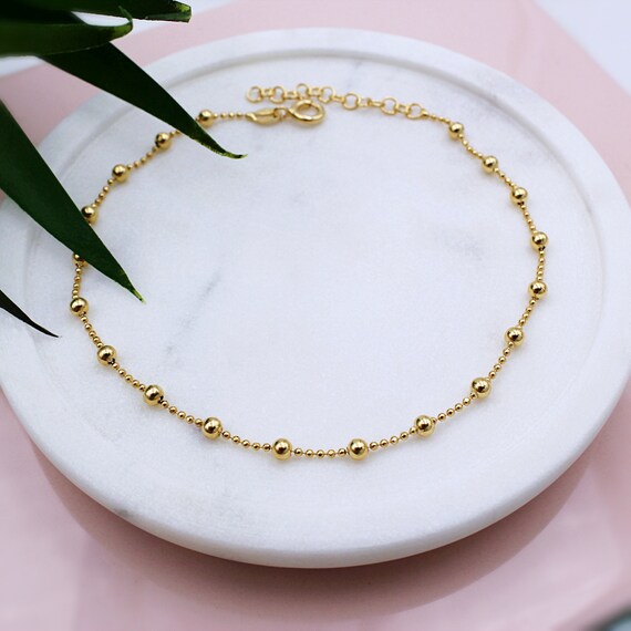 18ct Yellow Gold Plated Ball Anklet Etsy Australia