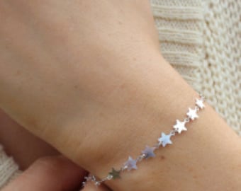 Sterling Silver or Yellow Gold Plated String of Stars Bracelet