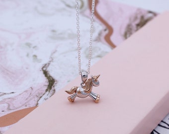 Silver & 18ct Rose Gold plated Starshine Unicorn Necklace