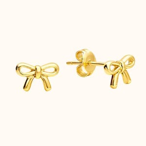 Bow Stud Earrings, Sterling Silver or Gold Bow Studs, Dainty Ribbon Earrings, Minimal Everyday Jewellery, Cute Gift for Her