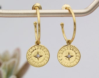 Star Hoop Earrings in Yellow Gold plated silver