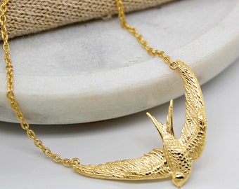 Beautiful Sterling Silver or Yellow Gold plate Swift Bird Necklaces