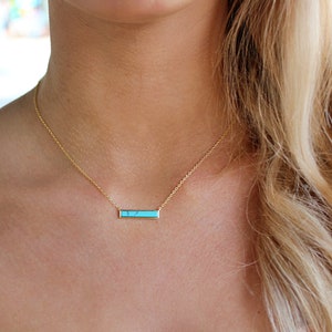 Sterling Silver or Yellow Gold plated Turquoise Bar Necklace