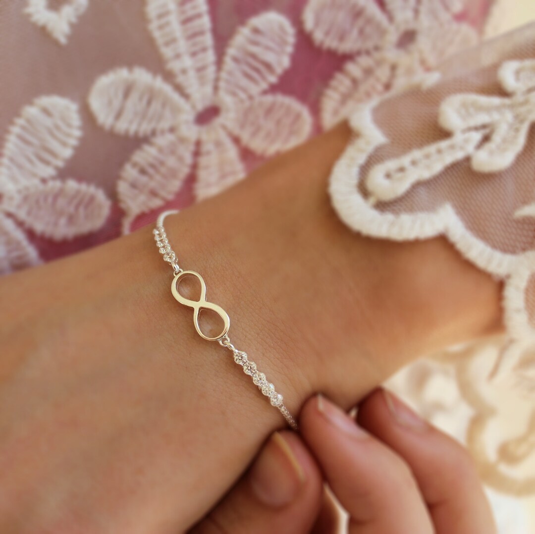 Silver Infinity Bracelet Set With Cubic Zirconia - Etsy