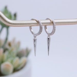 Sterling Silver Spike charm Stone Set Huggie Hoop Earring