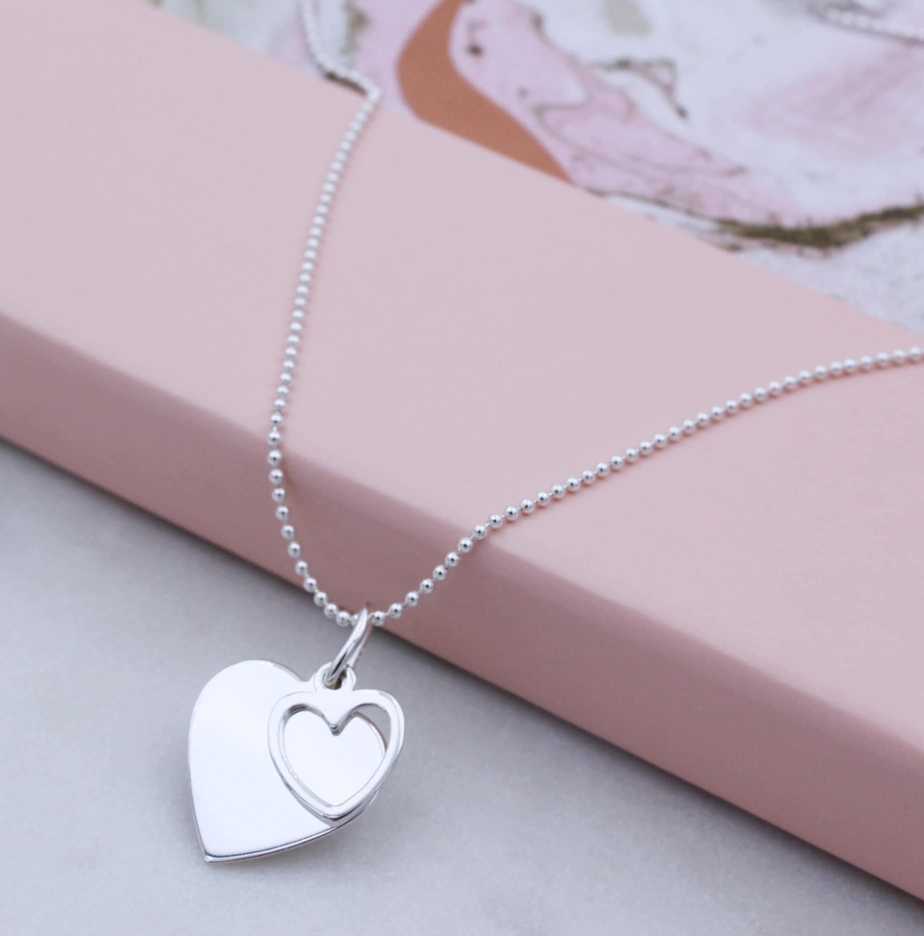Sterling Silver Double Heart Necklace - Etsy