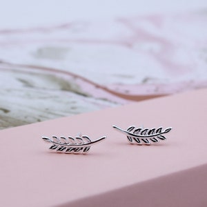 Sterling Silver Leaf Climber Stud Earrings