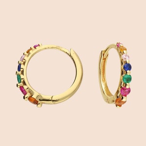 Sterling Silver or Yellow Goldplated Rainbow CZ Hoops