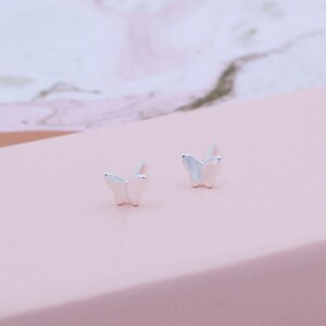 Cute polished Silver or Yellow gold plated mini Butterfly stud earrings