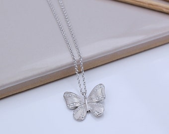 Silver Butterfly Necklace set with cubic zirconias