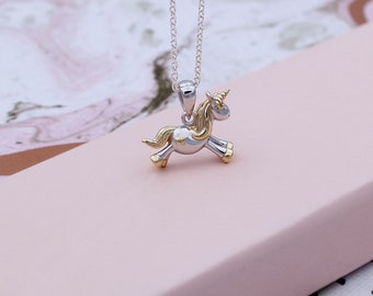 Collana con unicorno Starshine placcato in argento e oro giallo 18 ct