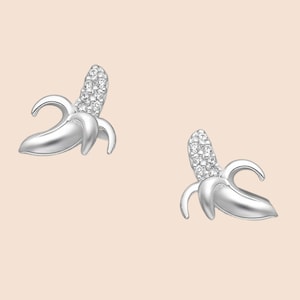 Sterling Silver Stone Set Banana Stud Earrings