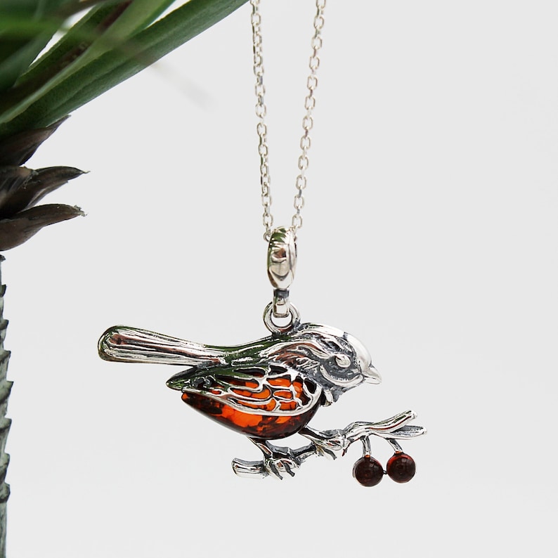 Robin Necklace in Solid Sterling Silver Set With Amber Etsy UK