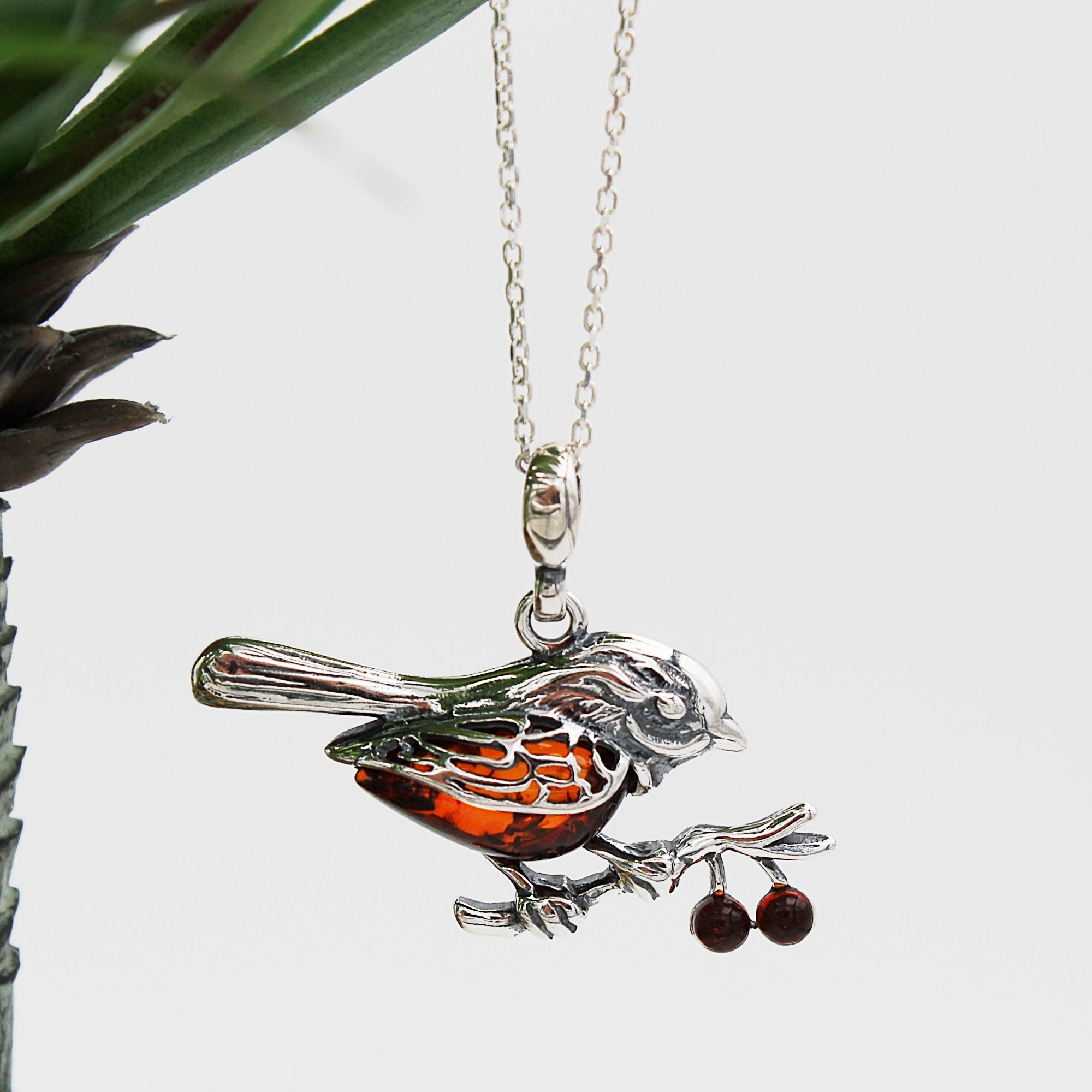 Robin Necklace in Solid Sterling Silver set with Amber Etsy