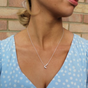 Sterling Silver Crescent Moon & 3 Stars Necklace
