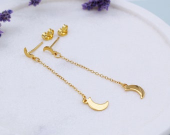 Yellow Gold plated Crescent Moon Drop Earrings