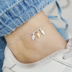 Anklet Silver & Yellow or Rose Gold vermeil Leaf