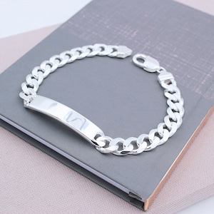 Sterling Silver Solid Mens Identity Curb Bracelet