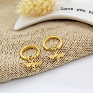 Sterling Silver or Gold plated Bumble Bee Huggie Hoop Earrings