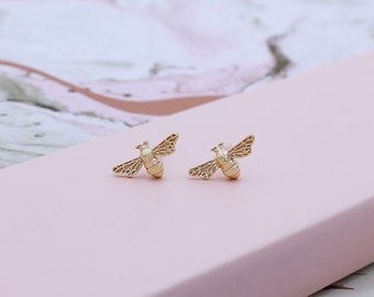 Pendientes Vermeil Bumble Bee Stud de Oro Amarillo de 18 quilates