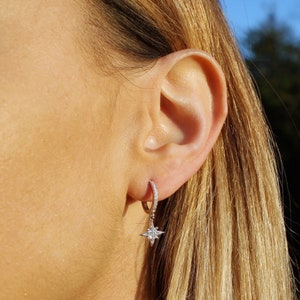 Sterling Silver Moon & Star Stone Set Huggie Hoop Earrings, Star Earrings, Moon Earrings, Silver Huggie Earrings image 4