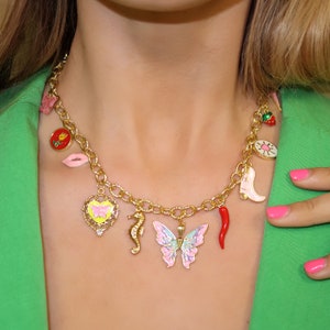 Perfectly Pink Charm Necklace, Necklace,Personalized Gifts, Vintage Charm Necklace, Unique Charm Jewelry, Summer Necklaces, Cowgirl Charms