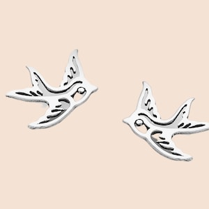 Sterling Silver Flying Bird Stud Earrings