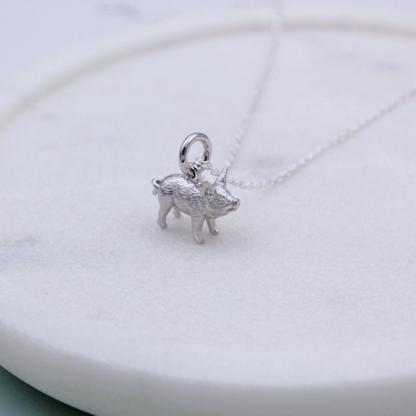 Collier mini cochon en argent sterling