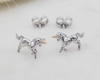 Sterling Silver & Gold Magical Unicorn Stud Earrings