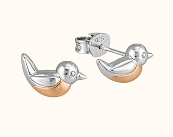 Sterling Silber mit Rose Gold Rotkehlchen Ohrstecker