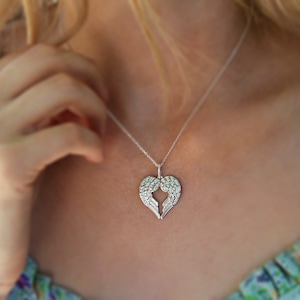 Silver Angel Wing Necklace Set with Cubic Zirconia