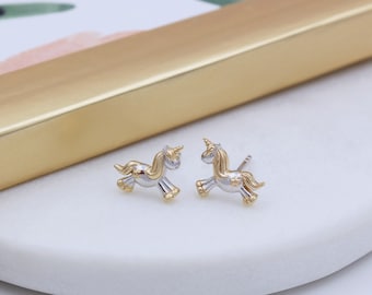 Silver & 18ct Yellow Gold plated Starshine Unicorn Stud Earrings