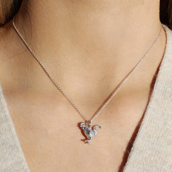 Collier coq poulet en argent massif France