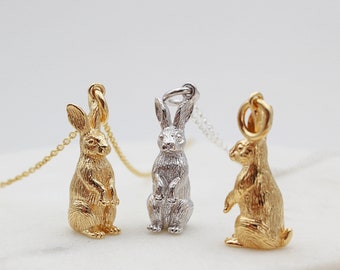 Sterling Silver or 18ct Yellow Gold plated solid Bunny Rabbit Necklace