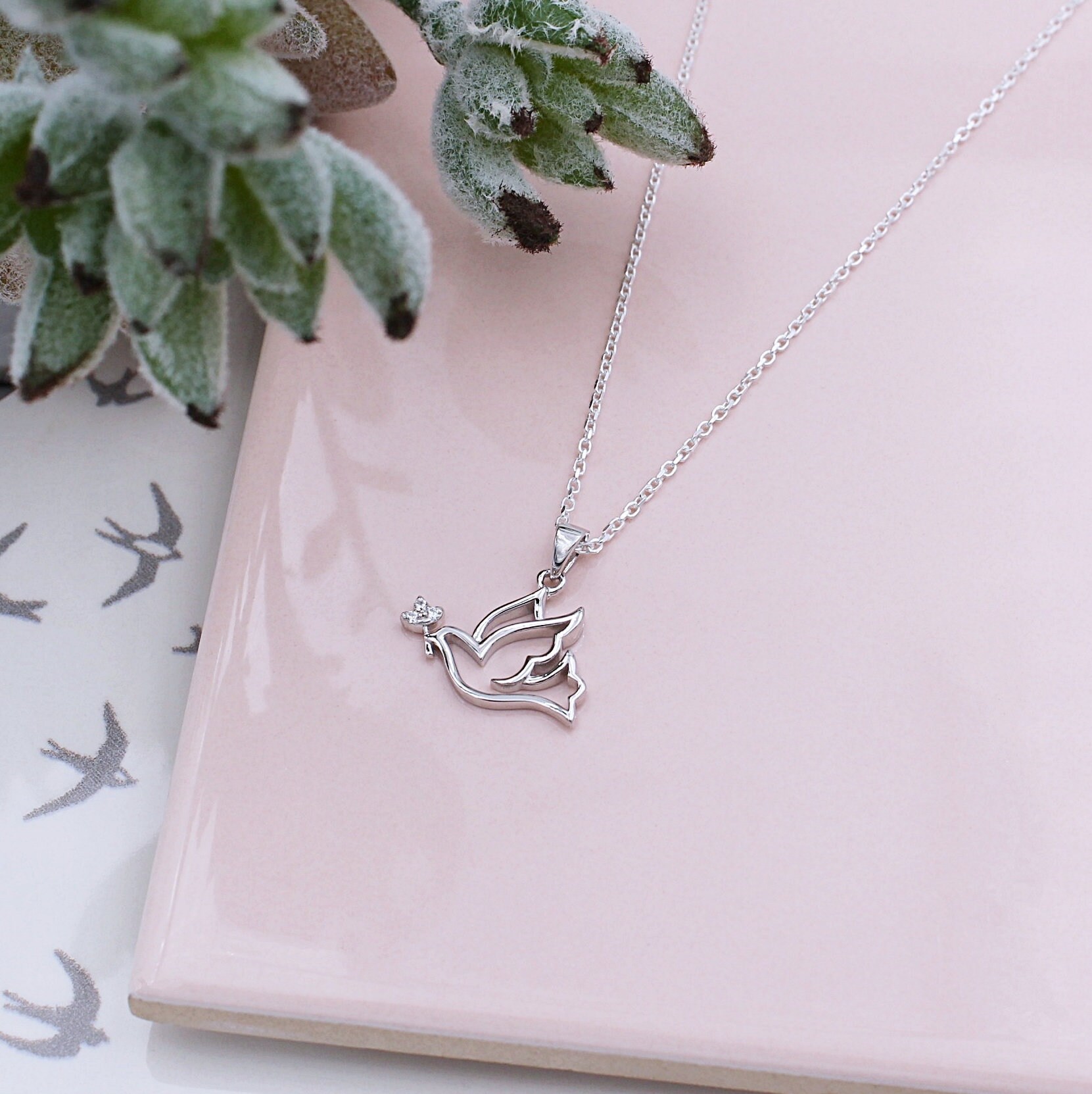 Sterling Silver Stone Set Lovey Dovey Dove Necklace Etsy