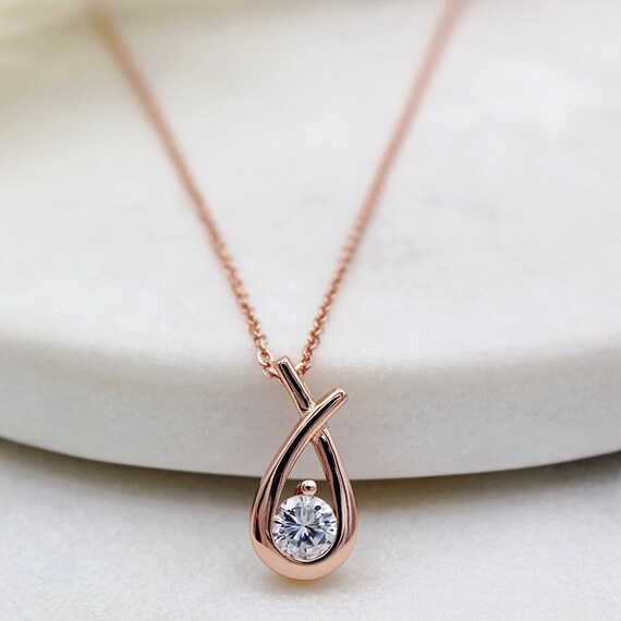 Rose Gold Plated Stone Set Love Knot 